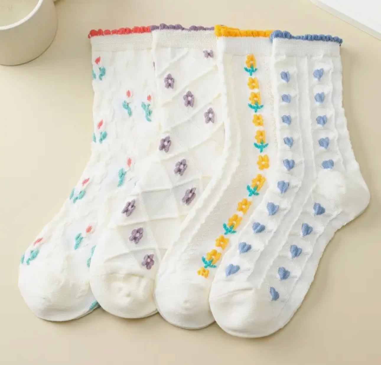 Flower Embroidered Socks